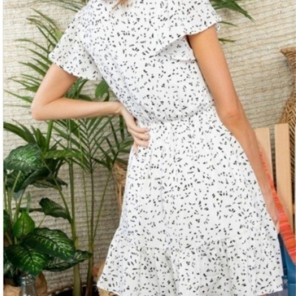 Black and White Ruffle Sleeve Dress - Picture 6 of 11